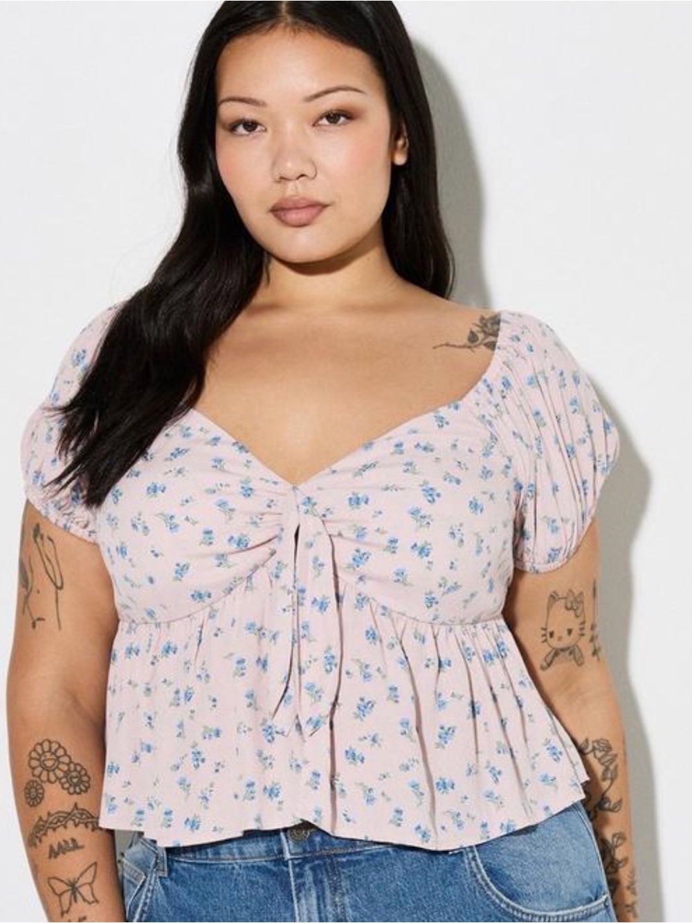 NWT TORRID Lovesick Floral Tie-Front Peplum Top - Pink